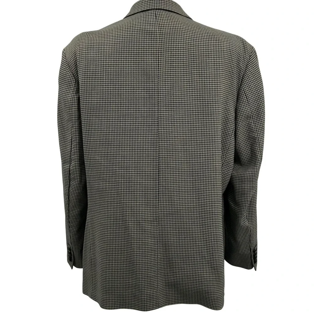 Mens Vintage Sport Coat Navy Tan Houndstooth Wool‎ Blazer Italy Galliani 48 50